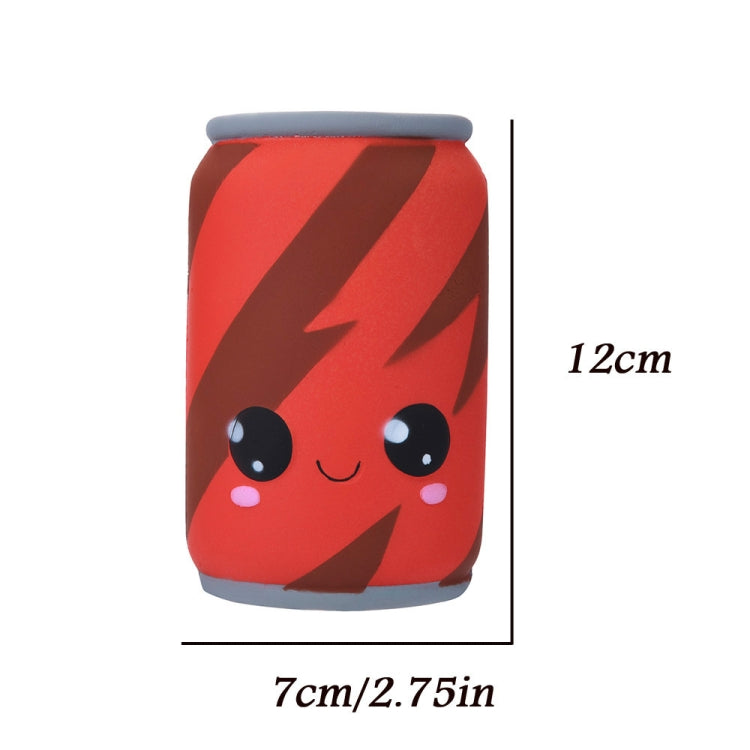 Red squishy can toy with gray lid; 7cm wide x 12cm tall (approx)