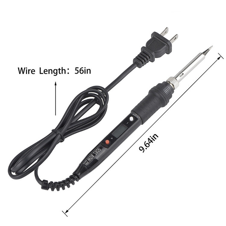 Black electric soldering iron with 56in power cord and two-prong plug