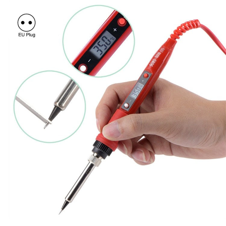 Red LCD constant-temperature soldering iron with metal tip and hand-held grip