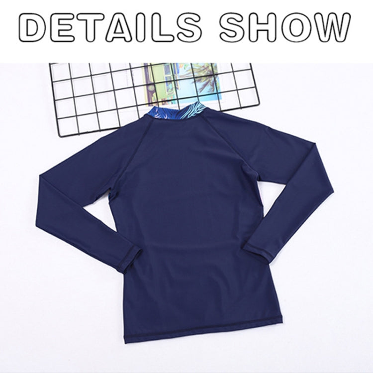 Navy long-sleeve swim rash guard with high collar and smooth front