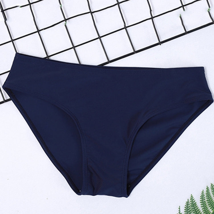 Navy bikini swim bottom with mid-rise cut and smooth panel seams