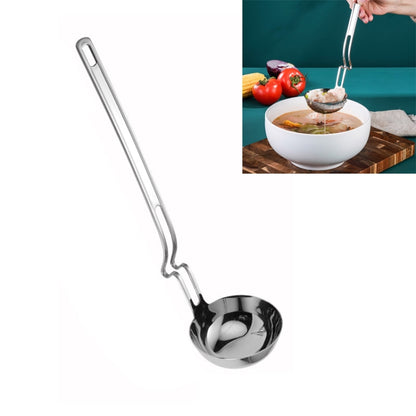 Stainless steel hanging soup ladle with strainer bowl and long handle