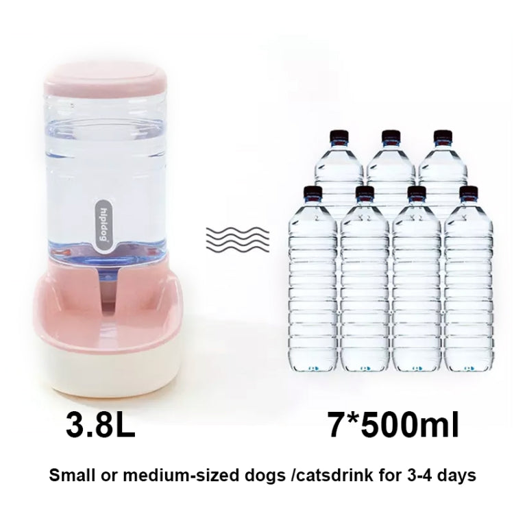 Pink automatic pet drinking fountain with clear water tank and molded drinking tray