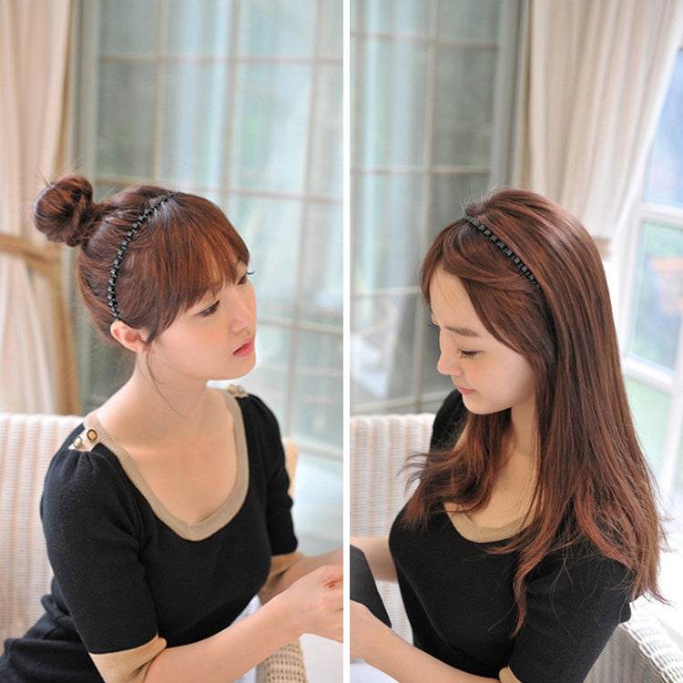Black wavy zigzag hair headbands worn on updo and long hair, 2 pcs
