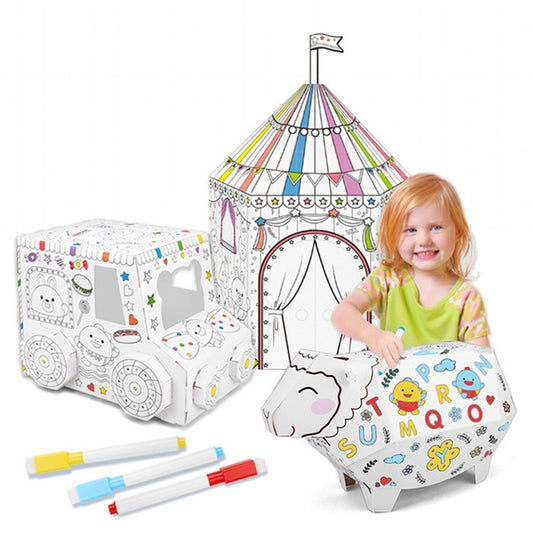 3D Graffiti Assembling DIY Manual Folding Paperboard Children Educational Toys, Lucky Sheep, Mini Circus, Candy Car