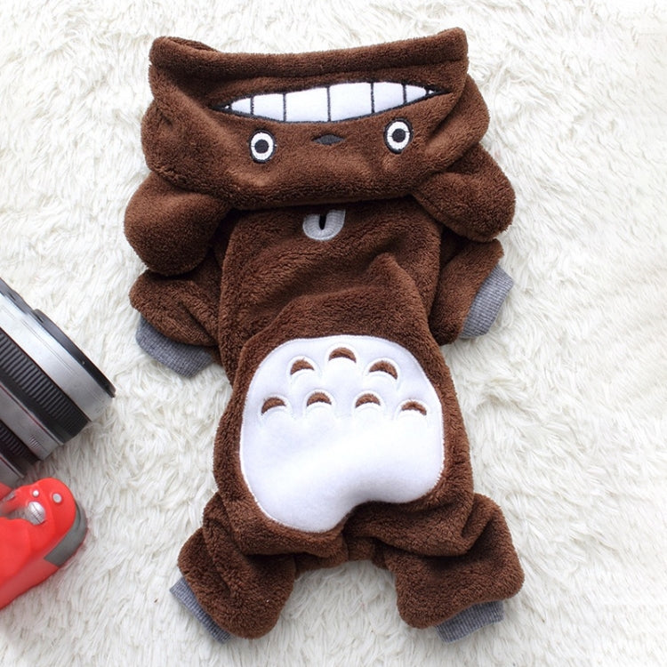 Brown chinchilla fleece dog coat with hood and white snout patch; front view.
