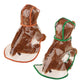 Transparent dog raincoats with hood: one orange-trimmed, one green-trimmed, side by side.