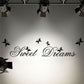 “Sweet Dreams” wall decal set with black butterflies and swirl lettering