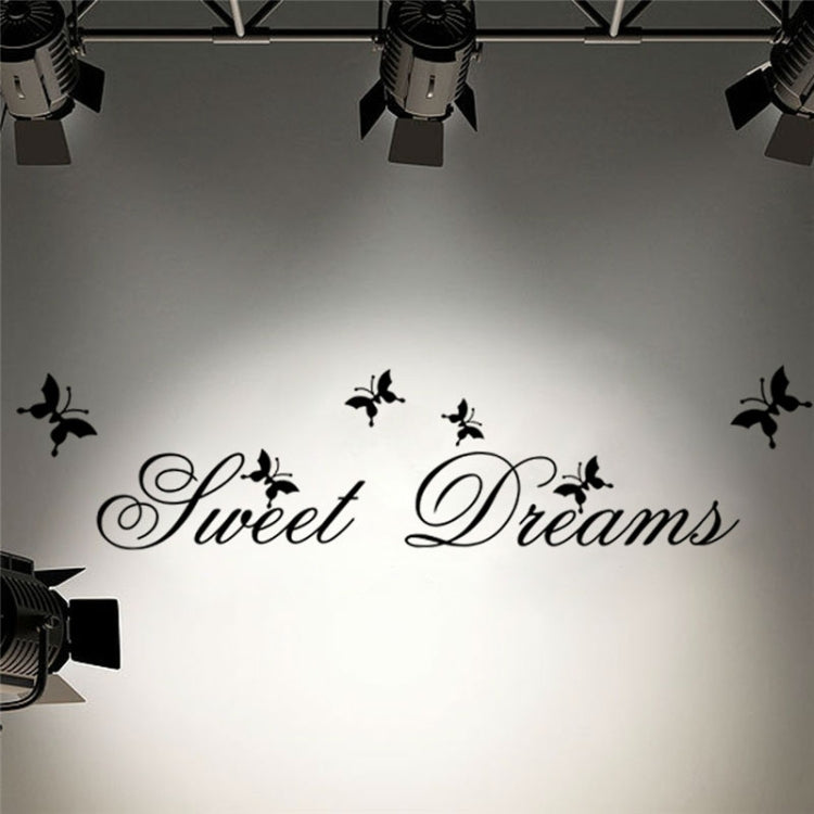 “Sweet Dreams” wall decal set with black butterflies and swirl lettering