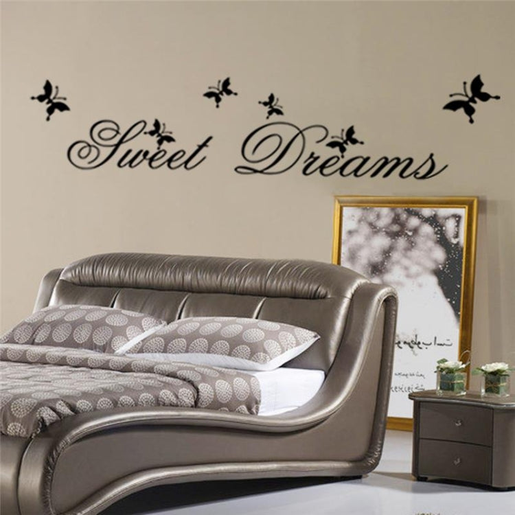 “Sweet Dreams” wall decal with black butterflies and elegant cursive script