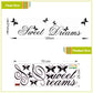 Sweet Dreams wall sticker size chart: 120 cm wide, 70 cm long, 25 cm tall