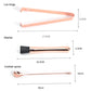 Rose gold mixing tools diagram showing tongs, masher and cocktail spoon sizes