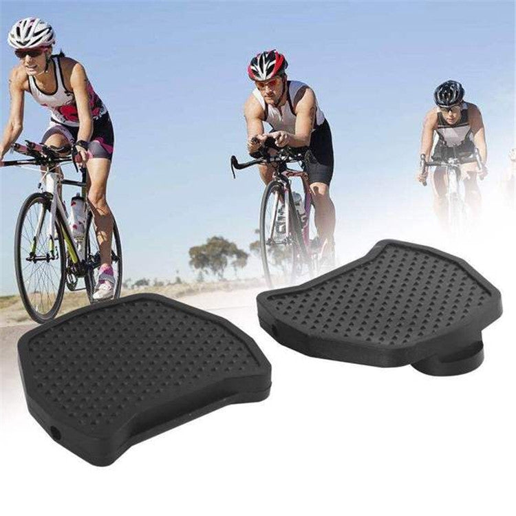 Bike pedal lock to flat converter set, black grip pads shown on bikes