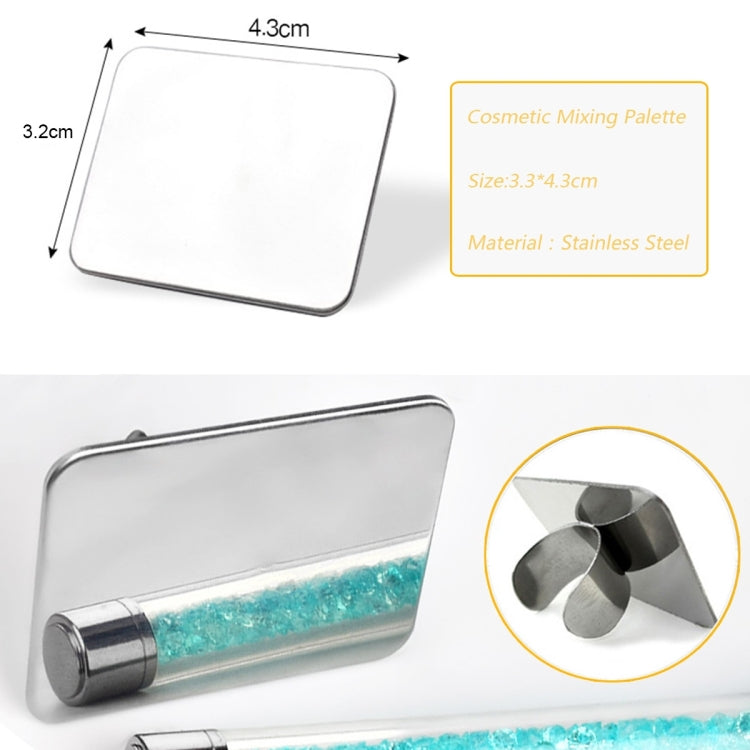 Compact stainless steel cosmetic mixing palette with white square mixing surface