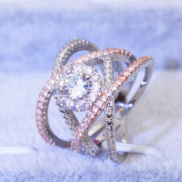 Rose gold-plated crossover ring with clear zircon center stone