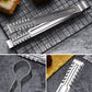 Stainless steel food clip with serrated gripper pads on tong tips
