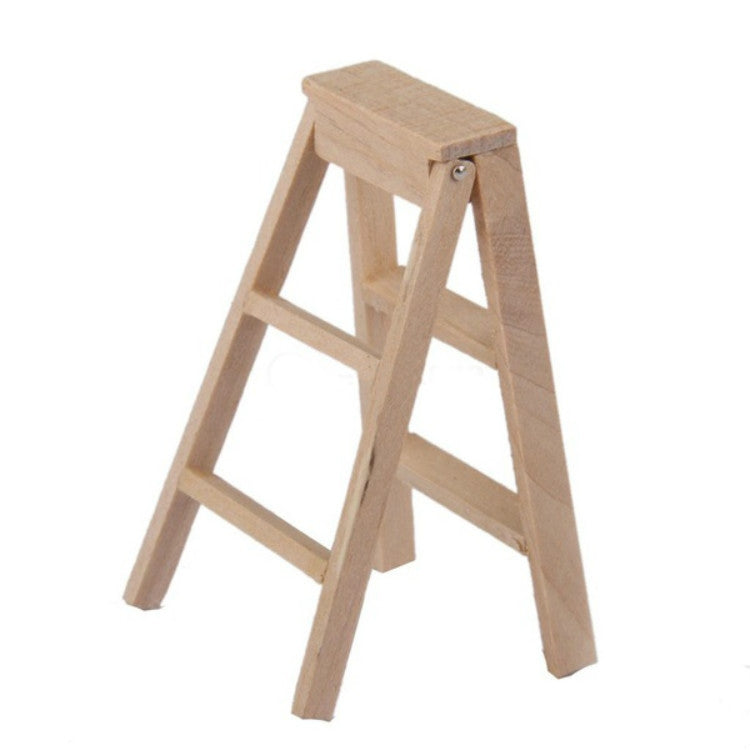 Miniature light-wood ladder with two side rails and three rungs, dollhouse scale