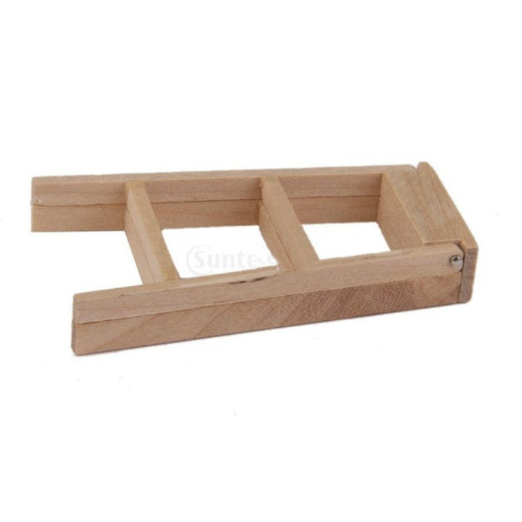 Miniature wooden ladder showing side rails and ladder steps, light wood