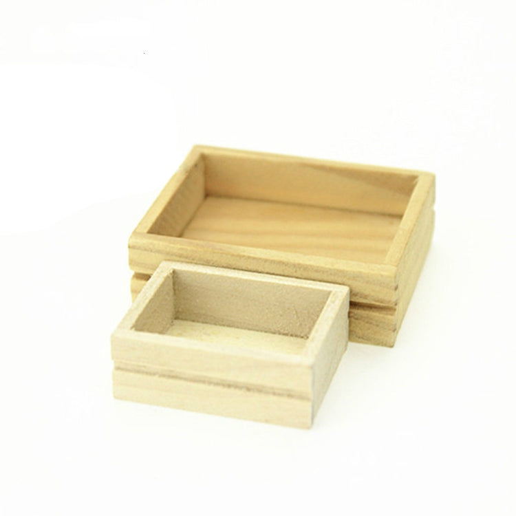 Set of two mini wooden boxes, one larger and one smaller, open top
