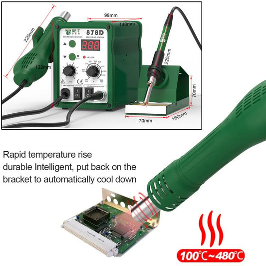 BEST BST-878D Adjustable Temperature Hot Air Gun with Electric Soldering Iron Rework Station, UK Plug, BST-878D UK Plug