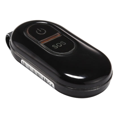 Black GPS vehicle tracker key fob with power icon and SOS button cover