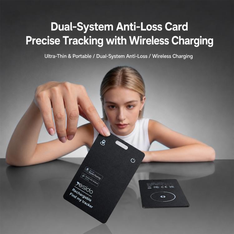 Dual-system anti-loss card tracker with wireless charging, shown with smartphone maps