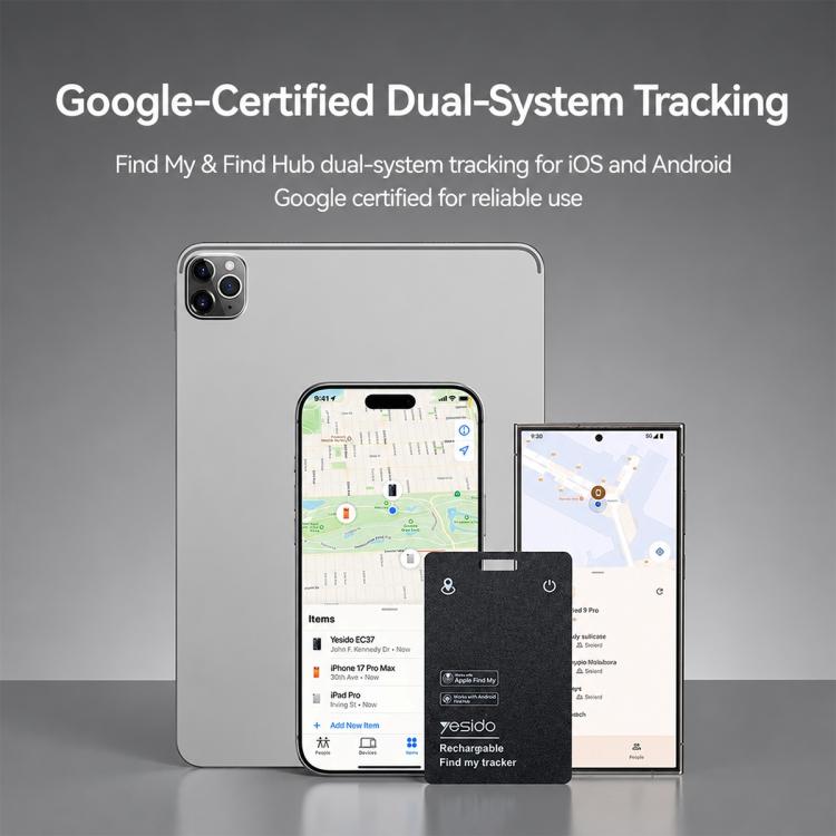 Dual-system anti-loss card tracker set, front and back shown with map apps
