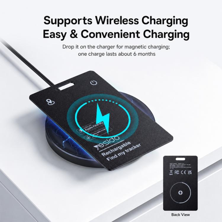 Anti-loss card tracker on wireless charger, blue charging ring light on black card