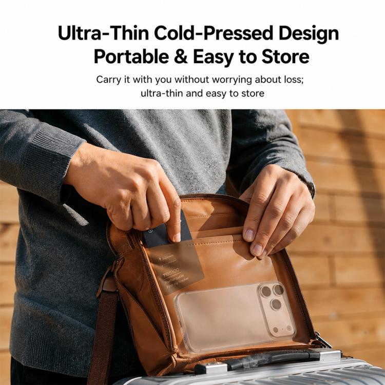 Ultra-thin anti-loss card tracker stored in a bag pocket, black card visible