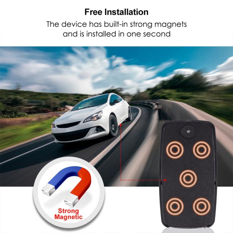 Black magnetic GPS tracker with circular metal pads attached