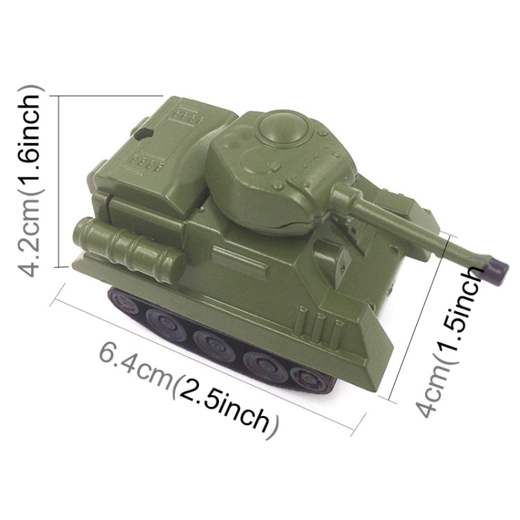 Green toy inductive tank showing size labels: 6.4cm long, 4cm high