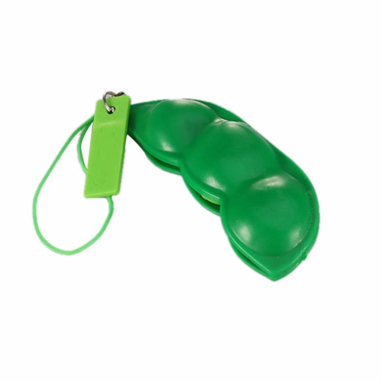 Green extrusion pea keychain pod with metal keyring, chain, and hang tag