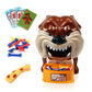 Biting toy dog with open orange base and puzzle-piece accessories