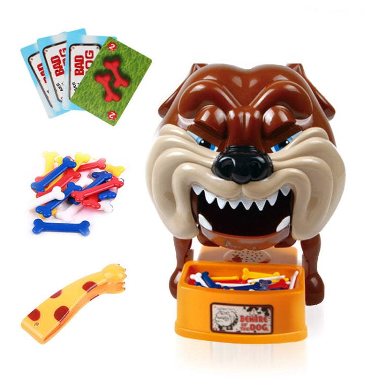 Biting toy dog with open orange base and puzzle-piece accessories
