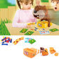 Kids playing with biting toy dog game on table with puzzle pieces