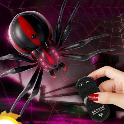 Infrared remote control spider toy, black with red shell and glowing LED eyes