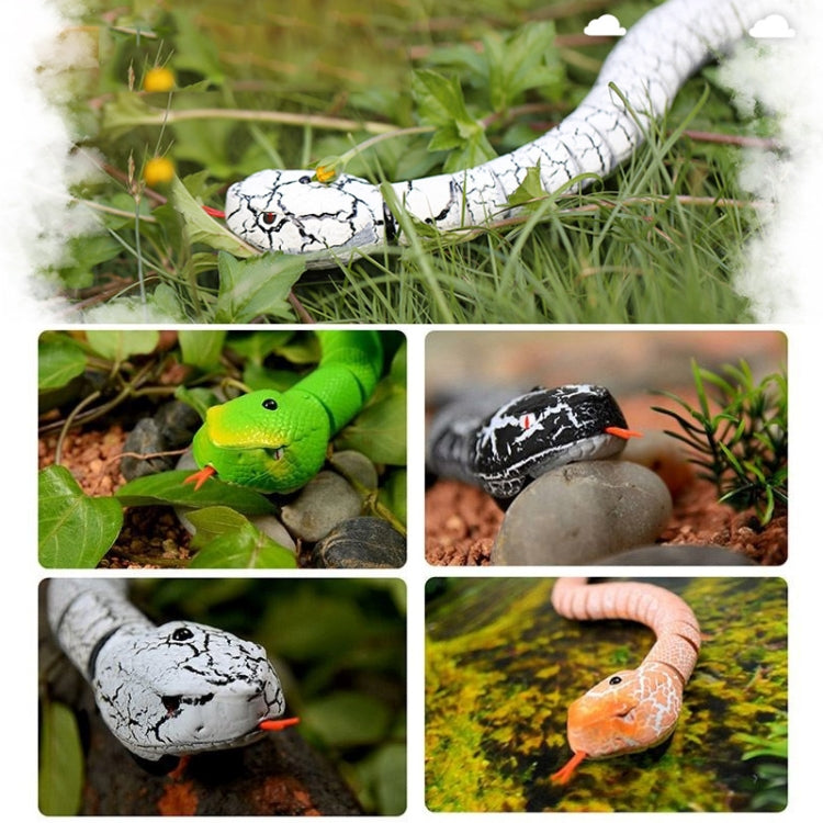 Infrared remote control snake toy, white crackle pattern with orange eyes and red tongue