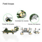 Green military vehicle building blocks with instructional feature circles and icons