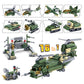 Green military building block set with 16 in 1 feature layout