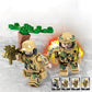 2 camouflage soldier minifigures with rifles, green tree brick turret and blast effects