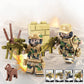 Camouflage soldier minifigures with rifles plus brown dog animal accessory