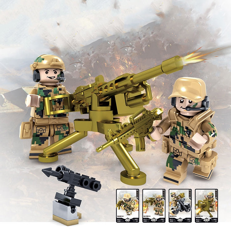 Camouflage soldier minifigures with large gold cannon and tripod telescope accessory