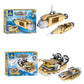 Tan submarine-like vehicle and tank-building pieces shown with box
