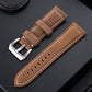24mm light brown leather watch band with silver buckle and perforated strap