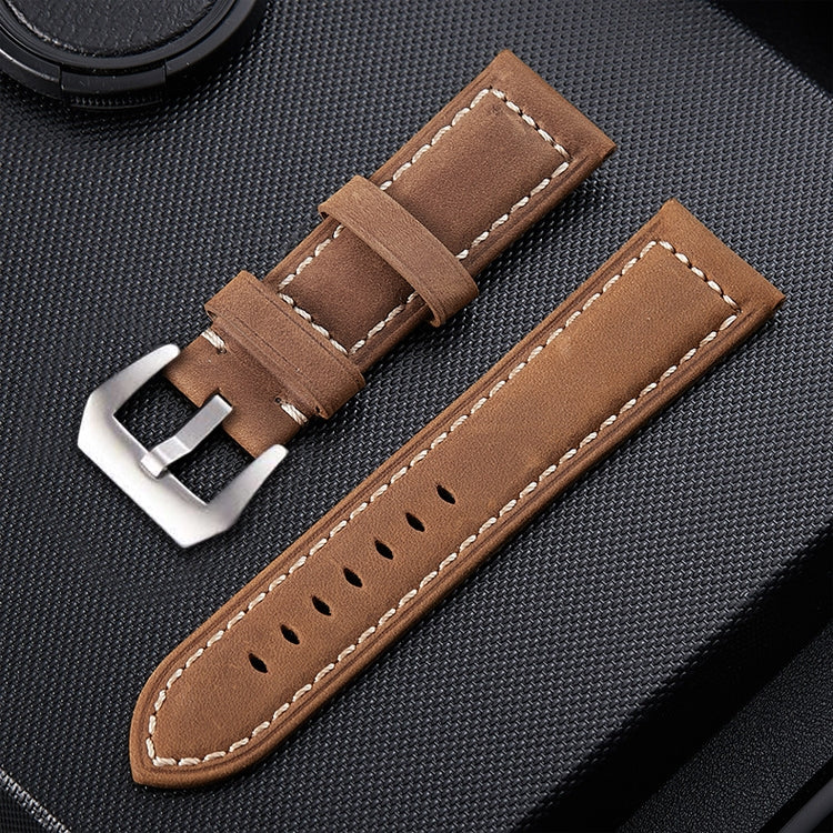 24mm light brown leather watch band with silver buckle and perforated strap