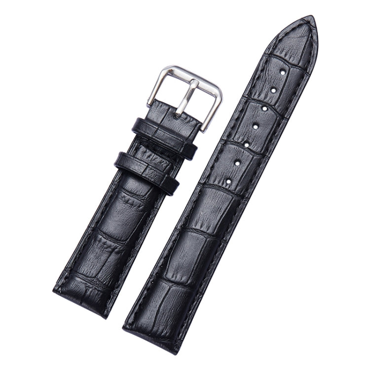 Black calfskin leather watch band with detachable hardware and pin buckle, 21mm
