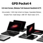 Handheld gaming PC shown in multiple angles with stacked modular accessory modules