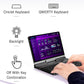 Handheld gaming PC keyboard close-up with backlight and on-device controls shown