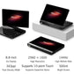 Handheld gaming PC on desk showing screen, ports, and key specs in callouts