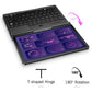 Open black handheld gaming PC with T-shaped hinge and 180° display rotation shown